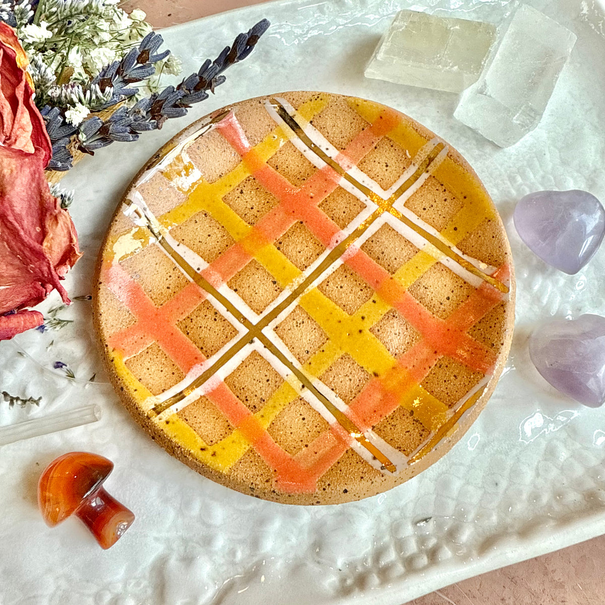 Happy Day, Plaid Ring Gold Glazed Dish