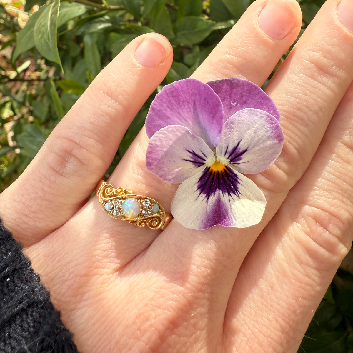 1894 Liona, Antique Opal Diamond Band