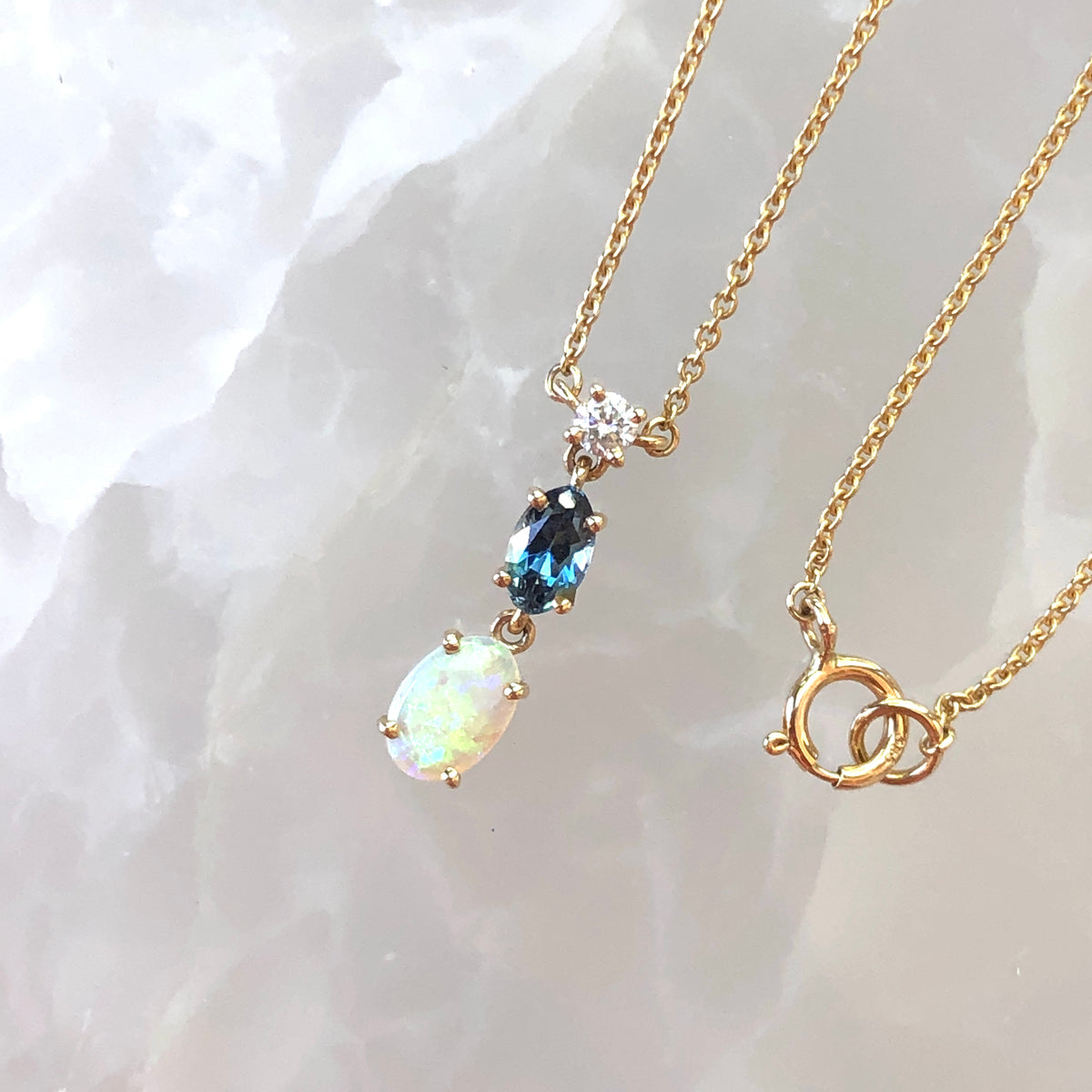 Midnight, Opal, Diamond &amp; Sapphire Necklace
