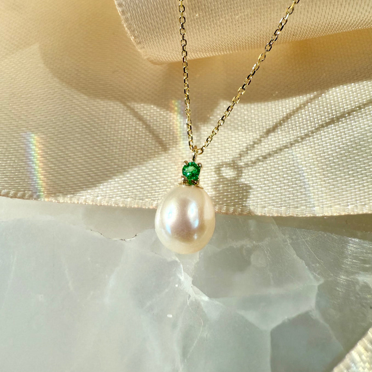 Matriarch, Puff Pearl & Emerald Necklace