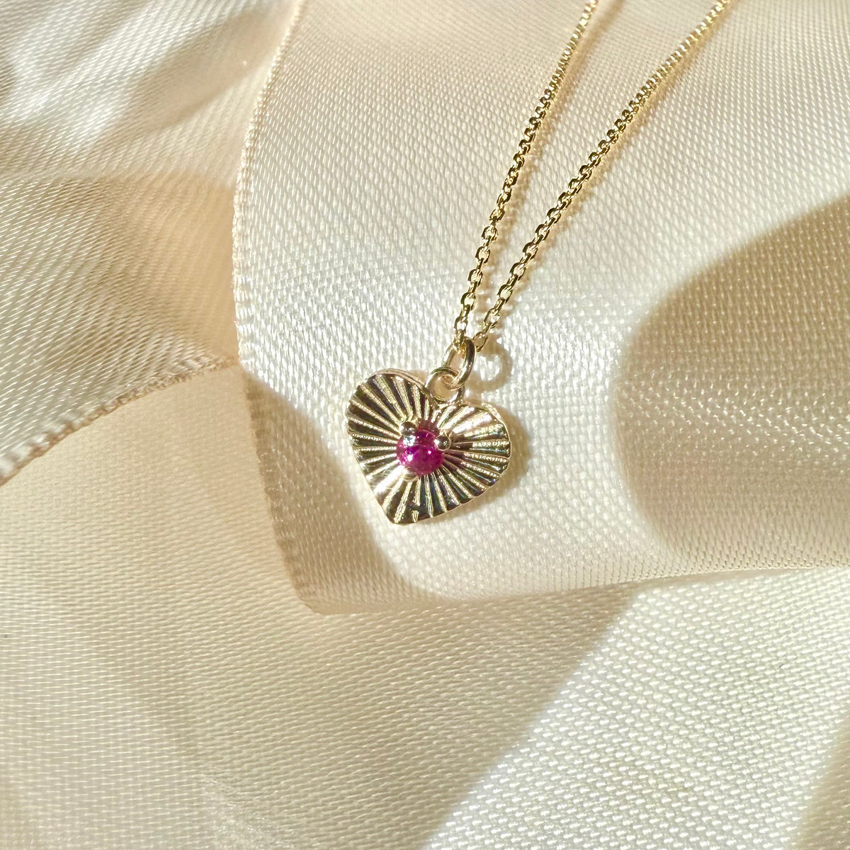 Heart of Gold, Fluted Ruby Necklace