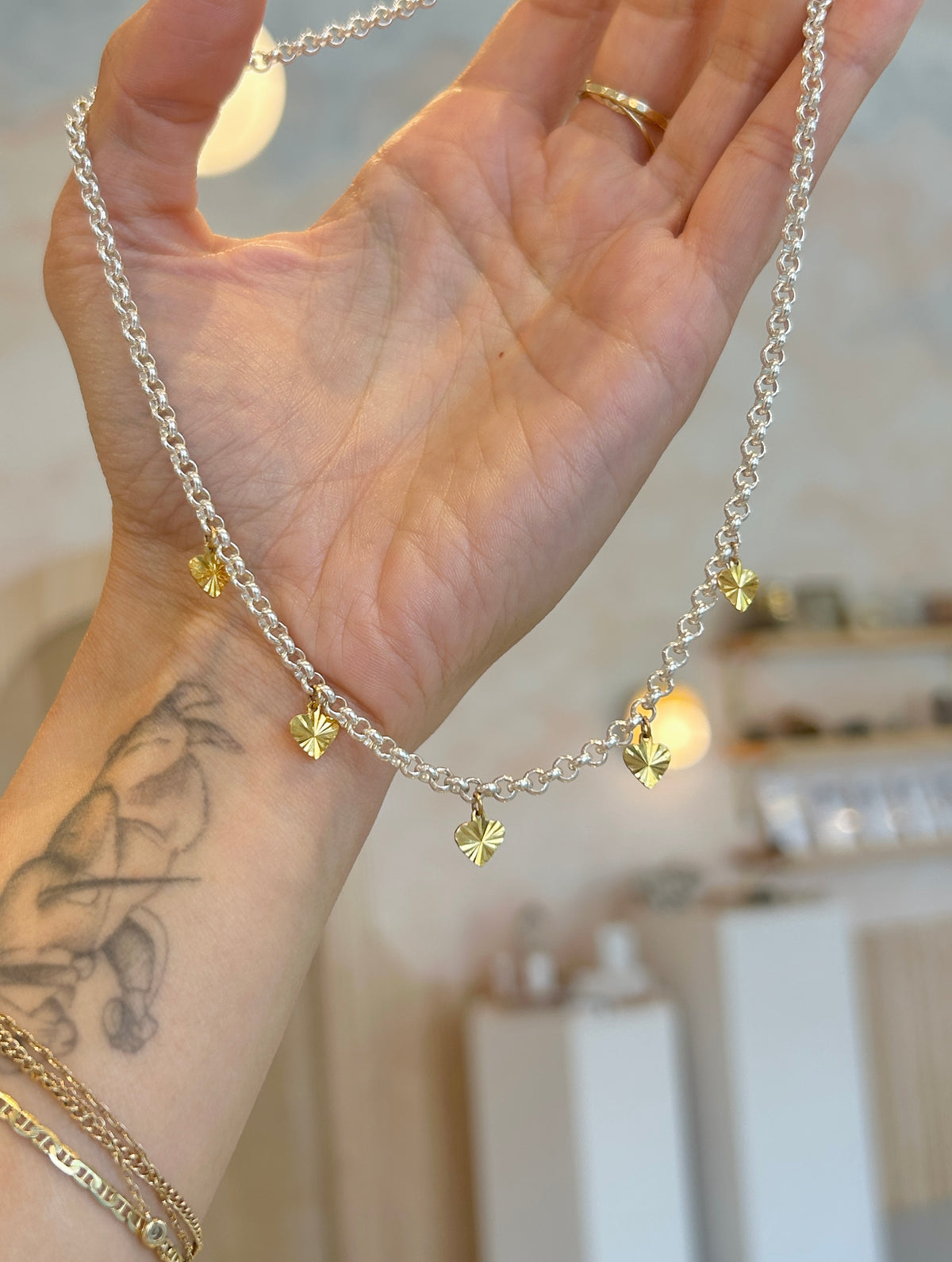 Junie, Mixed Metal Heart Charm Necklace