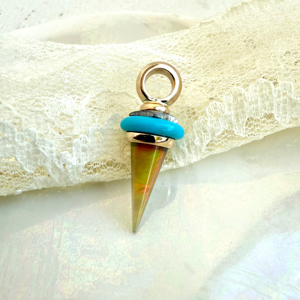 Celestine, Opal, Turquoise & Meteorite Dagger Pendant