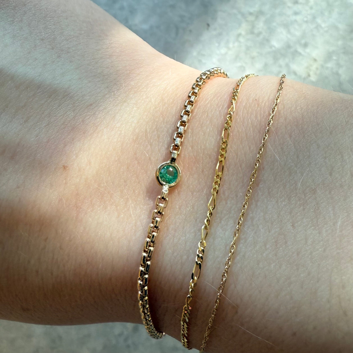 Tiff, Emerald Box Chain Bracelet
