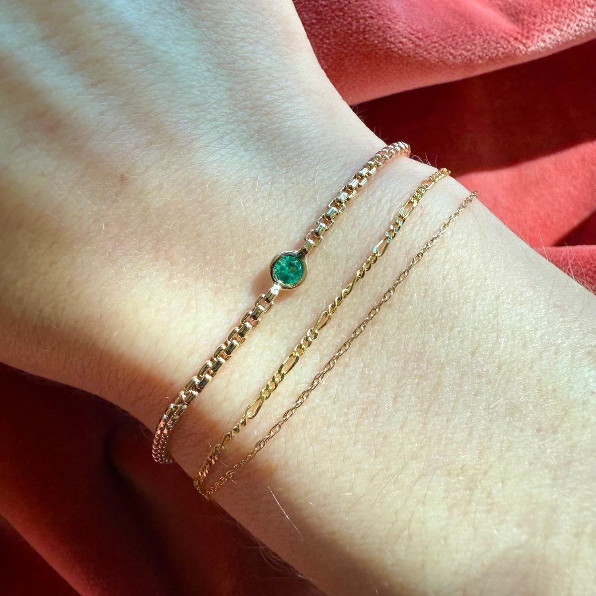 Tiff, Emerald Box Chain Bracelet