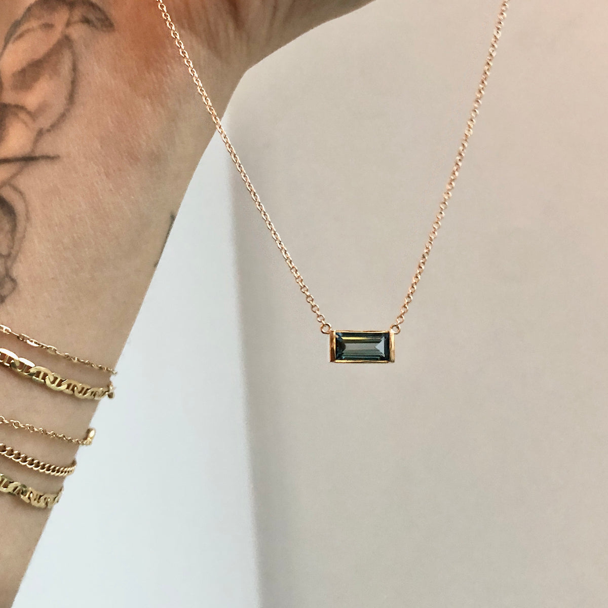 Wesley, Baguette Aquamarine Necklace