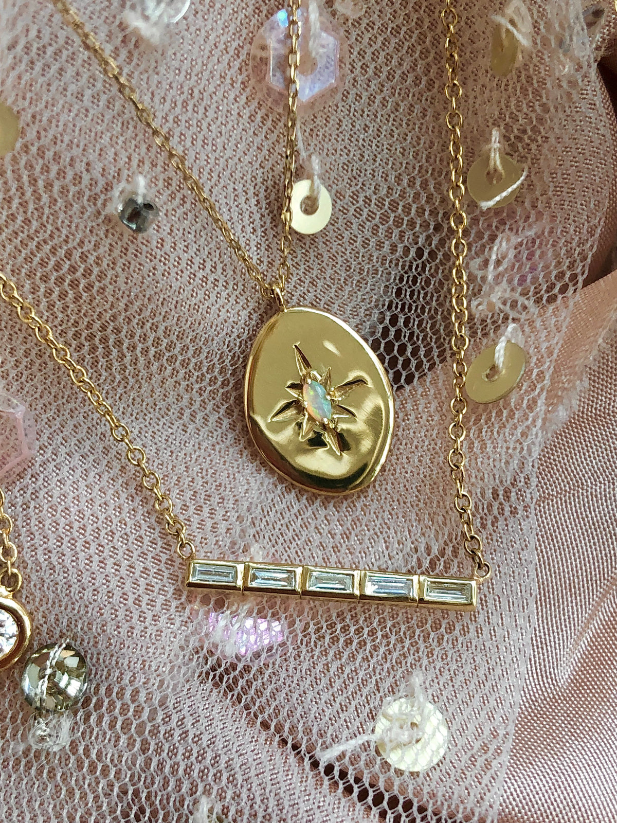 Mel, Baguette Diamond Bar Necklace