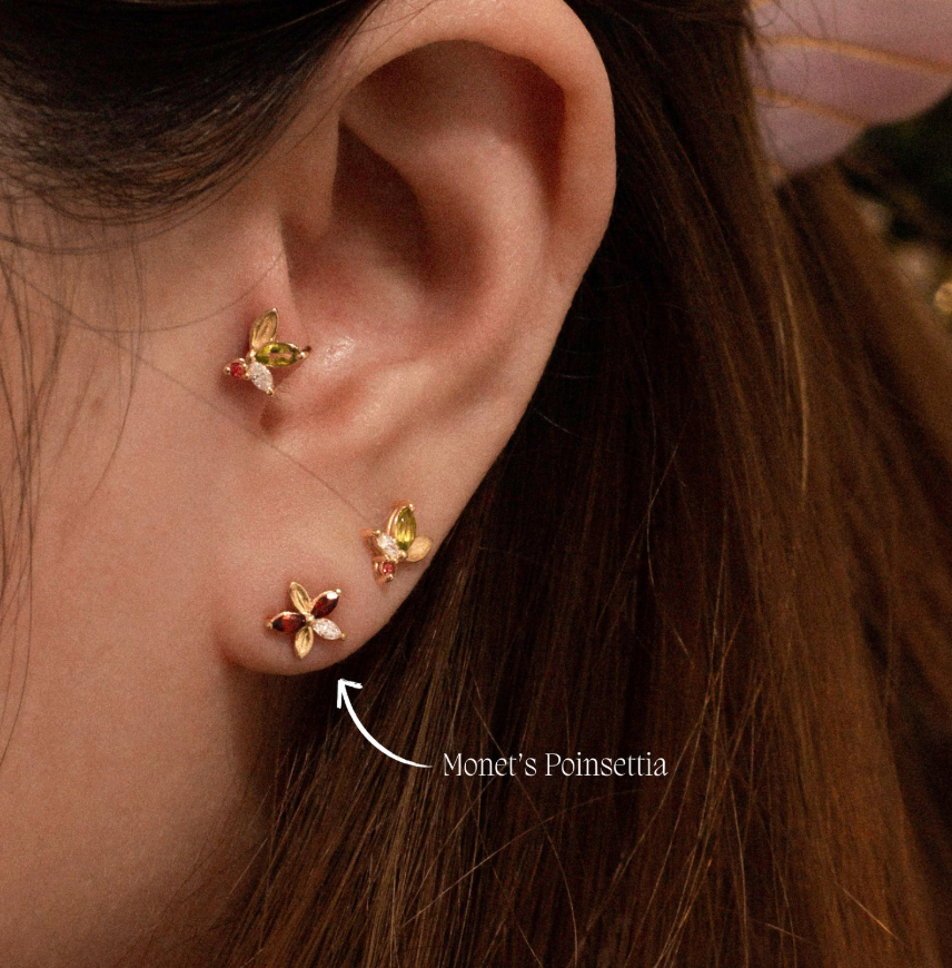 Poinsettia, Garnet & Diamond Earrings