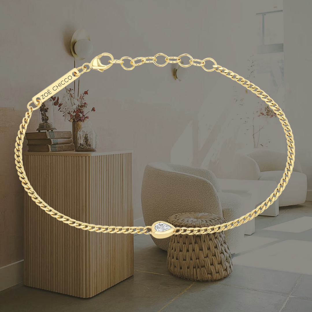 Pear Diamond Curb Chain Bracelet