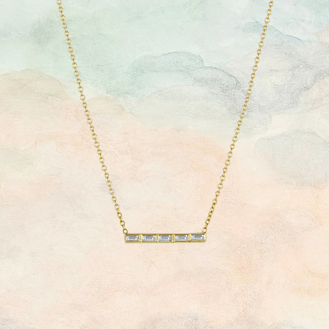 Lyssa, Baguette Diamond Bar Necklace