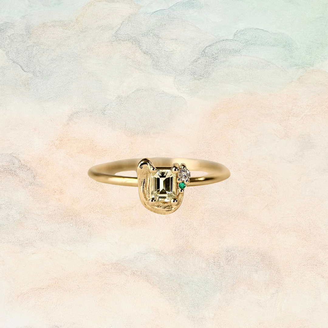 Celadon Frost, Sapphire, Diamond & Emerald Ring