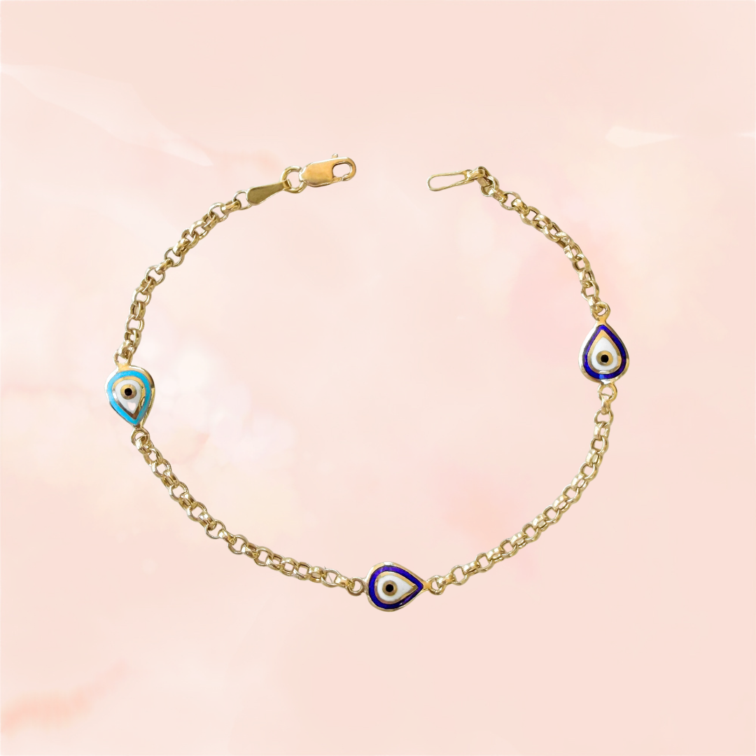 Vintage Enamel Evil Eye Rolo Bracelet