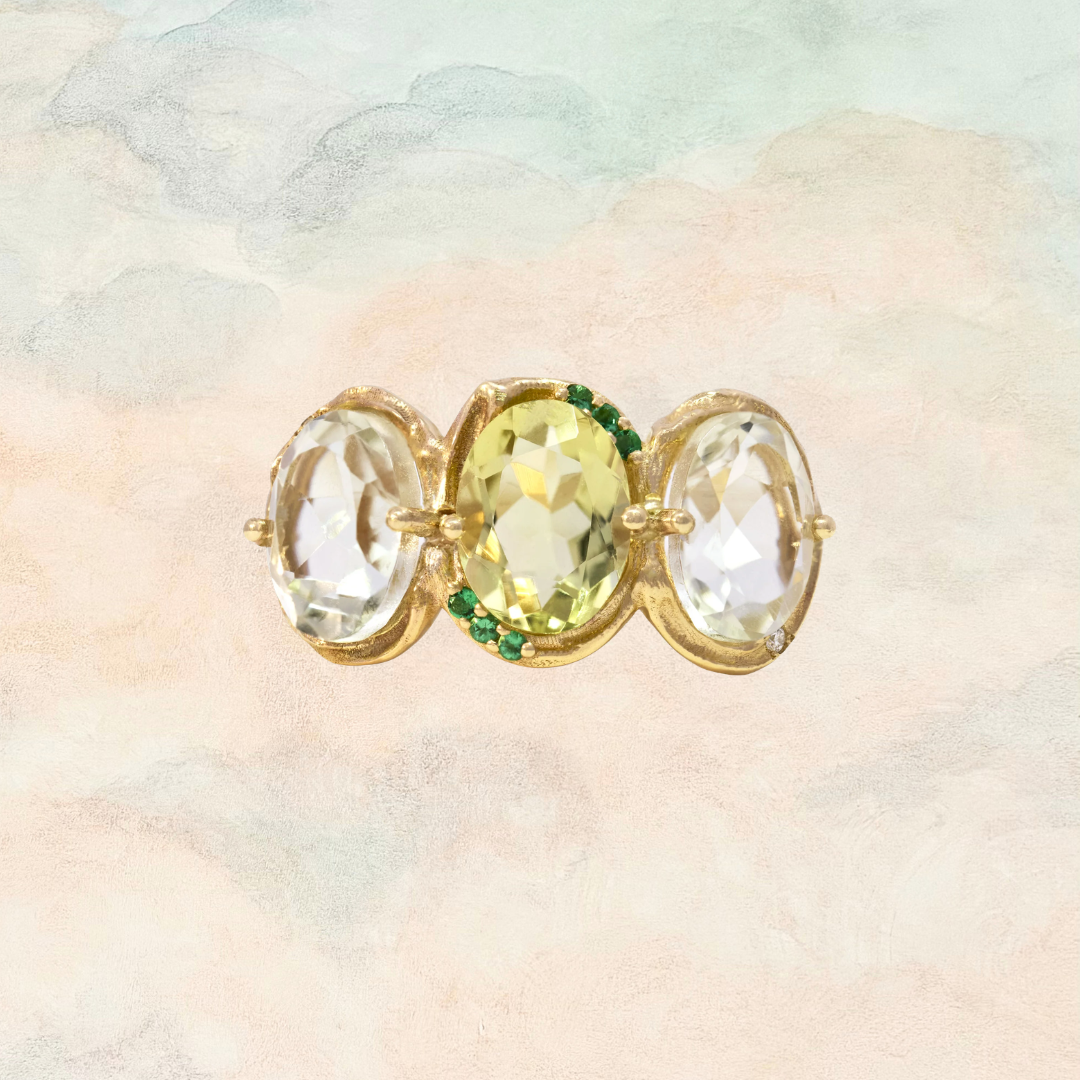 Jasmine Palette — Chrysoberyl, Green Amethyst & Emerald Ring