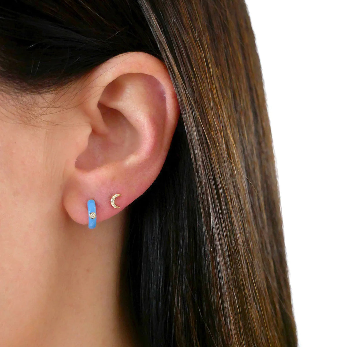 Tiny Moon, Diamond Crescent Moon Earring