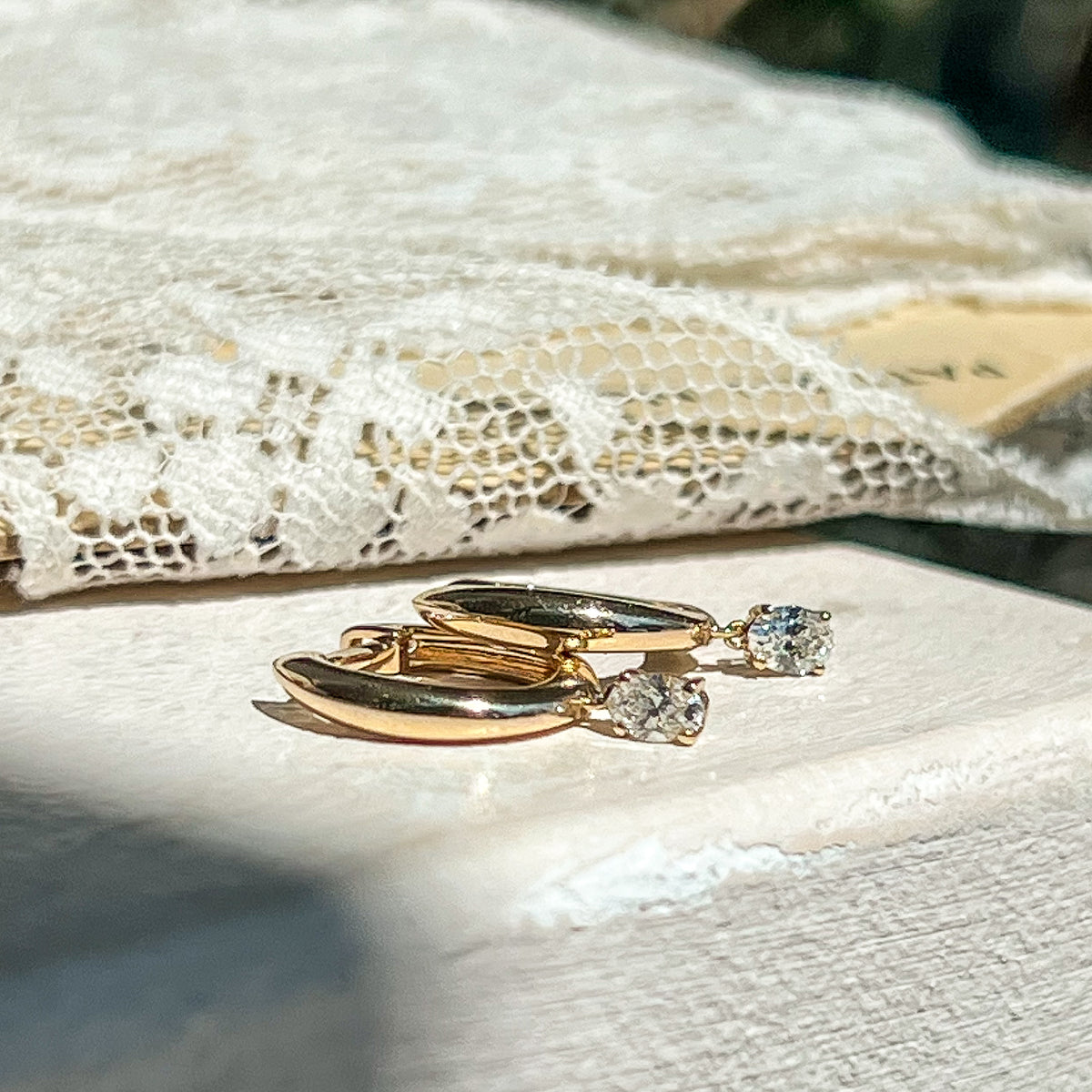 Belis, Oval Dome Diamond Drop Huggie