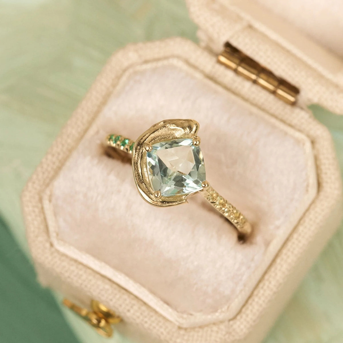 Celadon Wave, Aquamarine, Sapphire & Emerald Ring