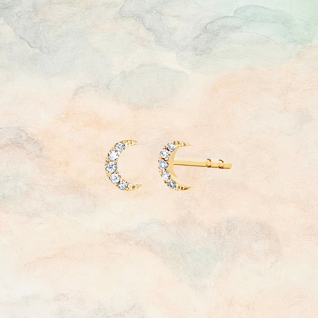 Tiny Moon, Diamond Crescent Moon Earring