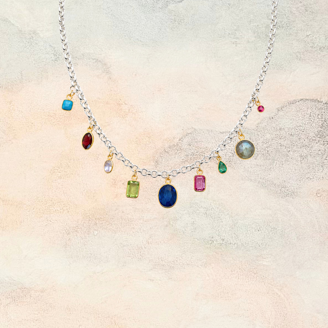 Juniper, Mixed Metal Gemstone Shaker Necklace