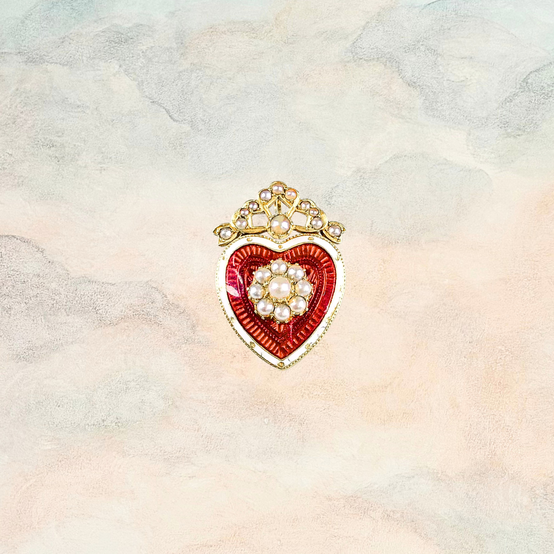 Ruby, 18ct Antique Pearl & Enamel Convertible Pendant (Final Sale)