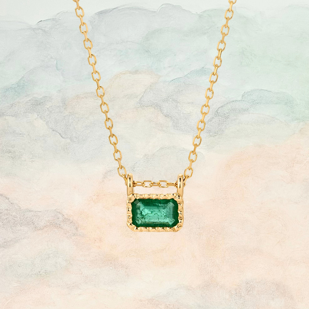 Mae, Petite Emerald Cut Emerald Necklace