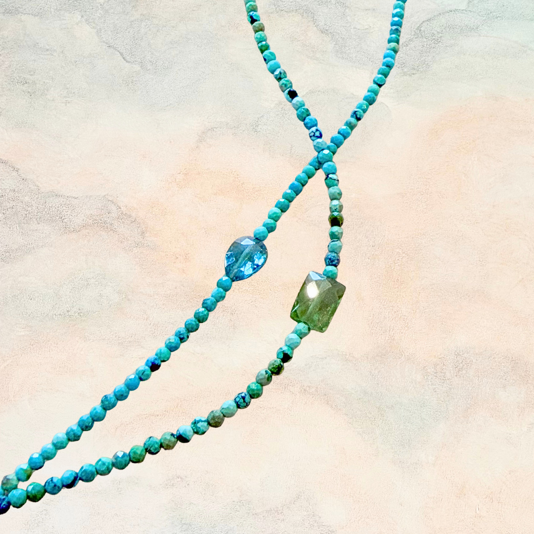 Special Order — Turquoise & Pear Tourmaline + Turquoise & Rectangular Tourmaline Bracelets (x2)
