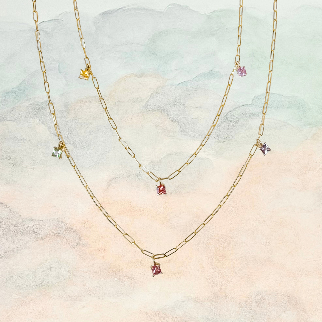 Posy, Princess Cut Sapphire Station Necklace