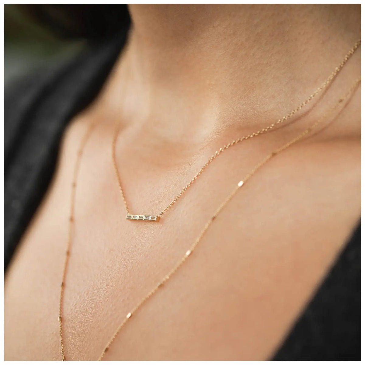 Lyssa, Baguette Diamond Bar Necklace