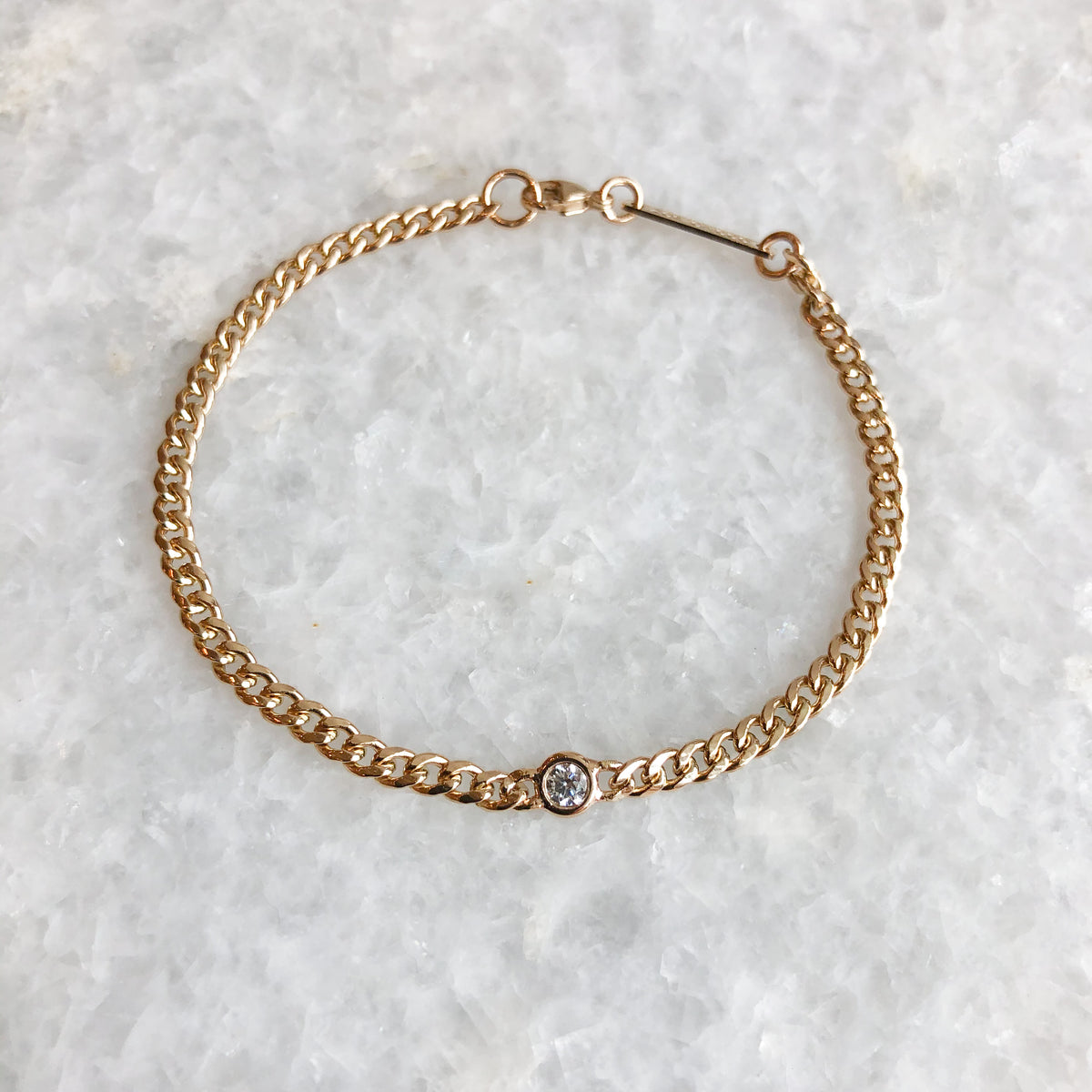 Small Curb Chain &amp; Diamond Bracelet