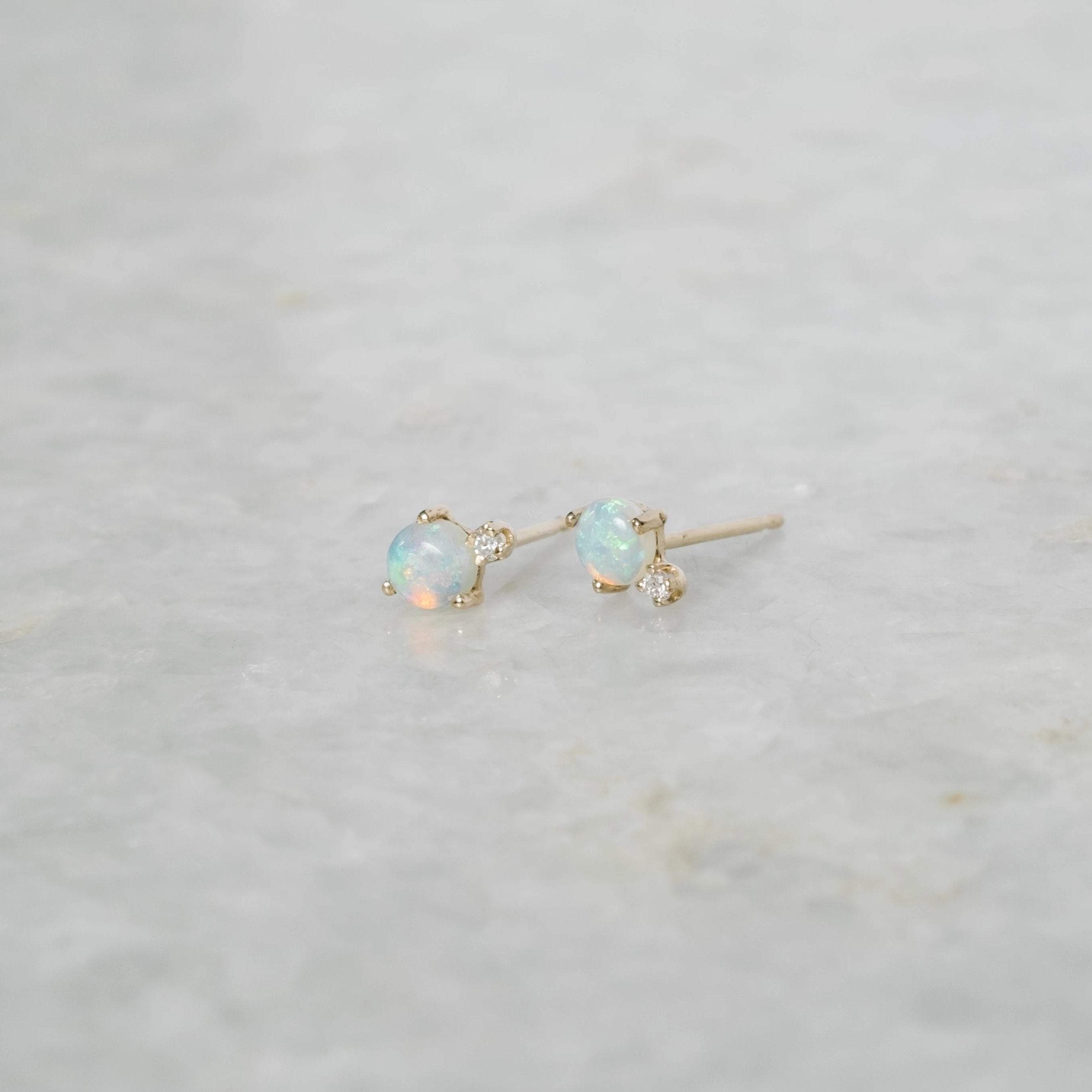 14k Rose Gold Oval Diamond Halo Opal Earring Studs Earrings – ASweetPear