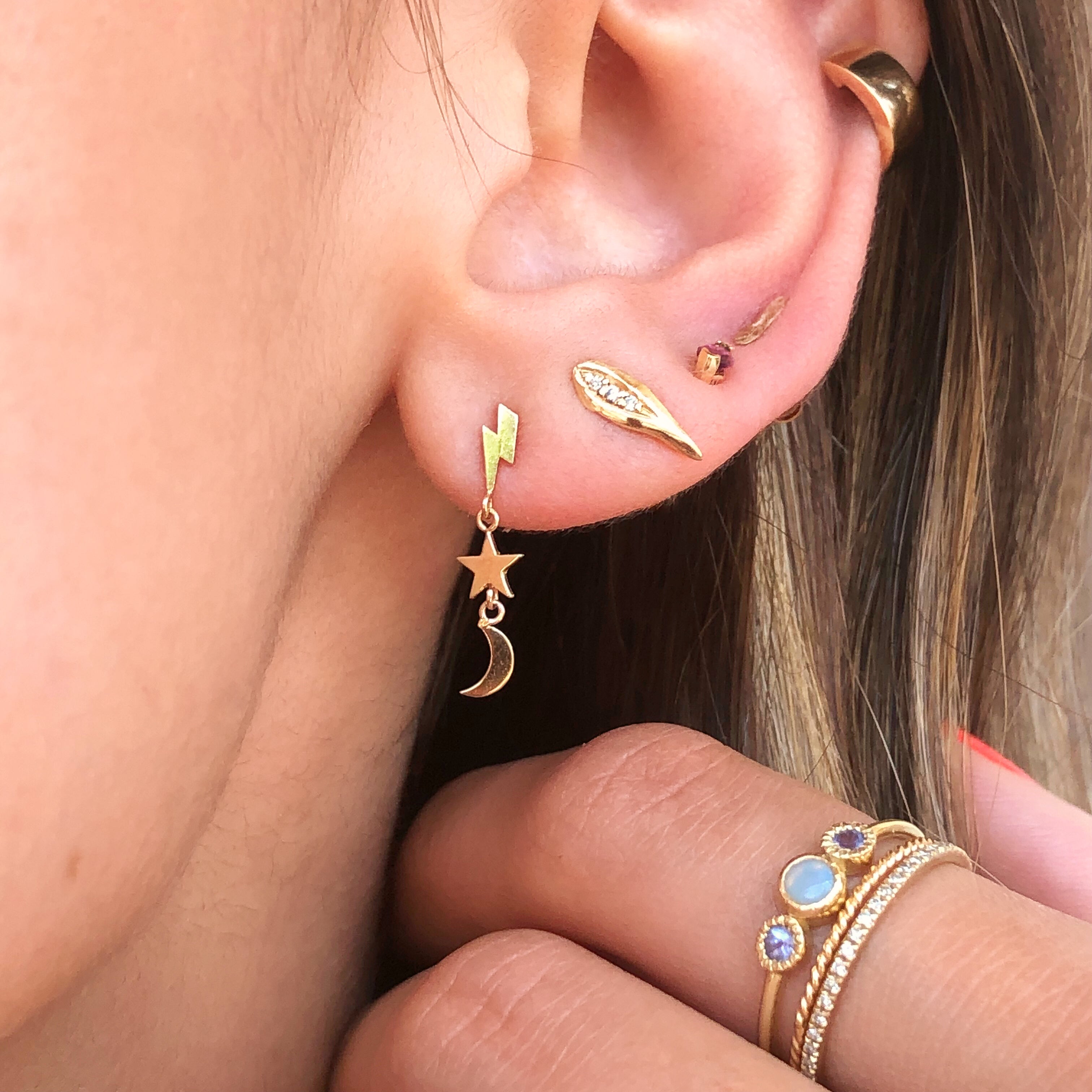 Moon Bolt Star Drop Earrings Final Sale The Golden Carrot