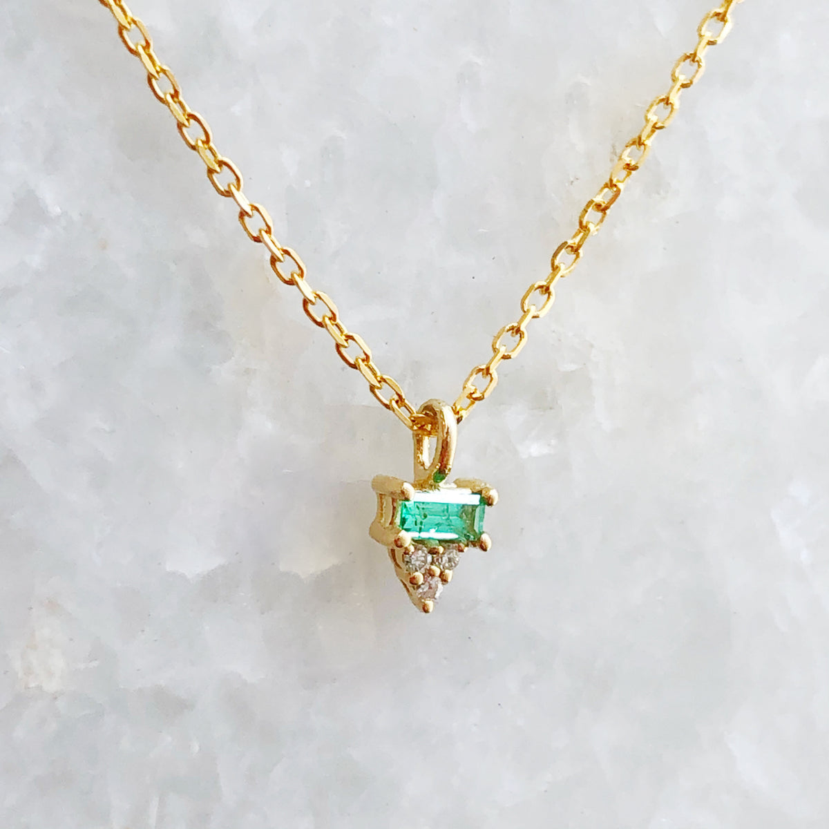 Emerald Baguette Diamond Cluster Necklace