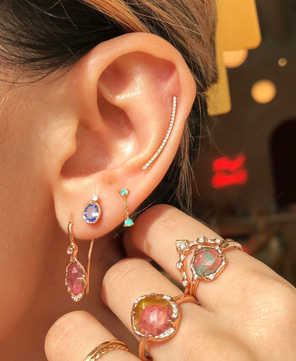 Diamond Curved Bar Ear Cuff